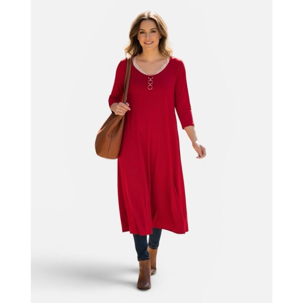 MSK Stretchy Knit Dress MIDI 3/4 Sleeves Patriotic Office USA Women’s Size XL